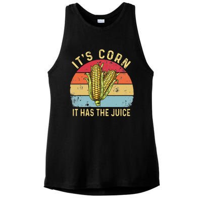 Retro It`s Corn It Has The Juice Funny Corn Trendy Ladies PosiCharge Tri-Blend Wicking Tank