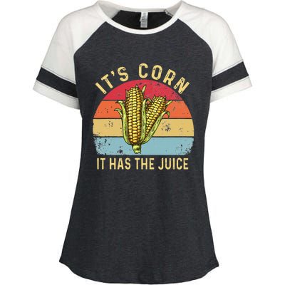 Retro It`s Corn It Has The Juice Funny Corn Trendy Enza Ladies Jersey Colorblock Tee