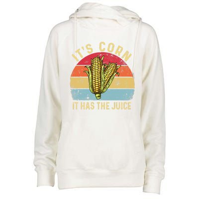 Retro It`s Corn It Has The Juice Funny Corn Trendy Womens Funnel Neck Pullover Hood