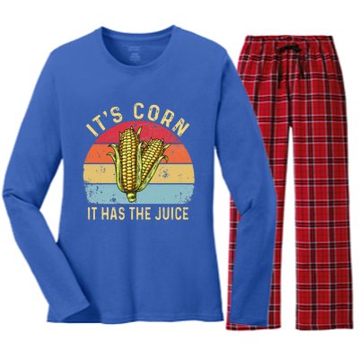 Retro It`s Corn It Has The Juice Funny Corn Trendy Women's Long Sleeve Flannel Pajama Set 