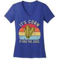 Retro It`s Corn It Has The Juice Funny Corn Trendy Women's V-Neck T-Shirt