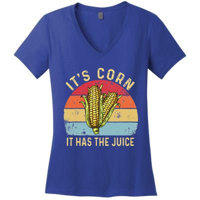 Retro It`s Corn It Has The Juice Funny Corn Trendy Women's V-Neck T-Shirt