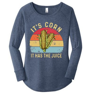 Retro It`s Corn It Has The Juice Funny Corn Trendy Women's Perfect Tri Tunic Long Sleeve Shirt