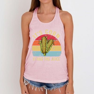 Retro It`s Corn It Has The Juice Funny Corn Trendy Women's Knotted Racerback Tank