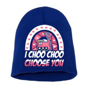 Rainbow I Choo Choo Choose You Valentines Day Train Gift Short Acrylic Beanie