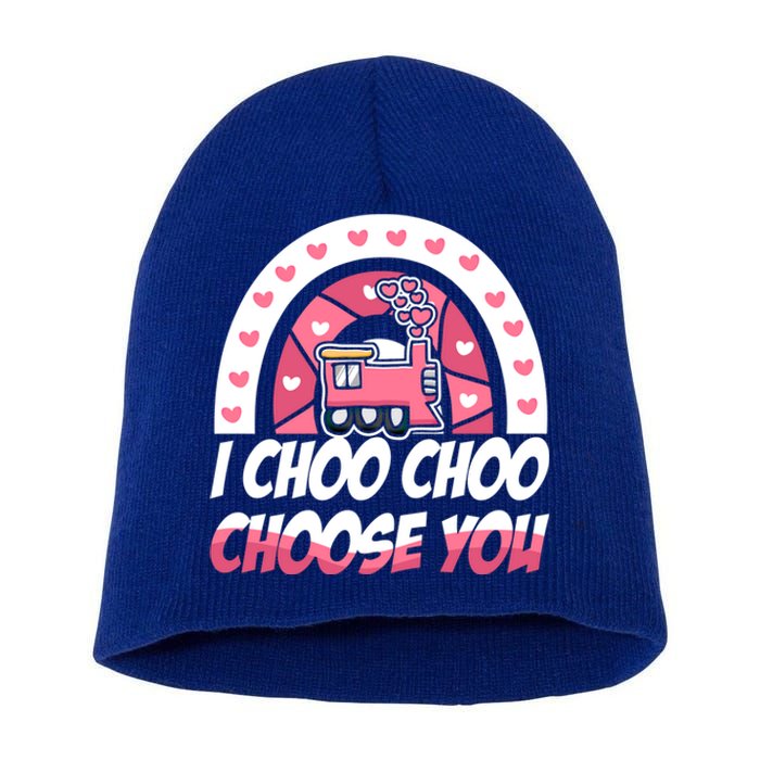 Rainbow I Choo Choo Choose You Valentines Day Train Gift Short Acrylic Beanie