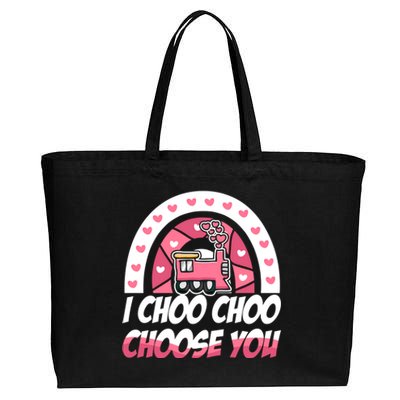 Rainbow I Choo Choo Choose You Valentines Day Train Gift Cotton Canvas Jumbo Tote