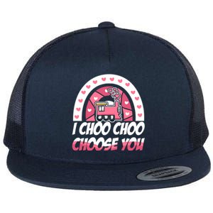 Rainbow I Choo Choo Choose You Valentines Day Train Gift Flat Bill Trucker Hat