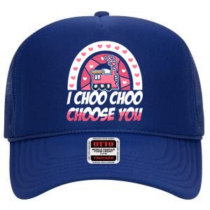 Rainbow I Choo Choo Choose You Valentines Day Train Gift High Crown Mesh Back Trucker Hat