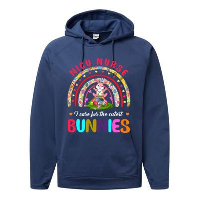 Rainbow I Care For The Cutest Bunnies Nicu Nurse Easter Day Cute Gift Performance Fleece Hoodie