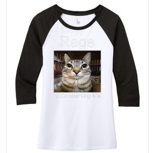 Rage Is Consuming Me Silly Staring Cat Meme Women's Tri-Blend 3/4-Sleeve Raglan Shirt