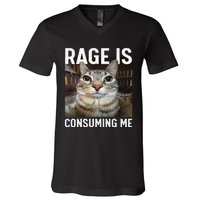 Rage Is Consuming Me Funny Cat Meme Gift V-Neck T-Shirt