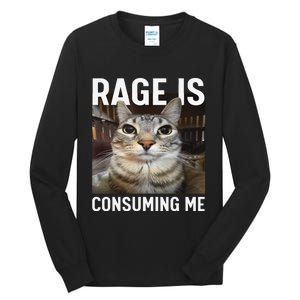 Rage Is Consuming Me Funny Cat Meme Gift Tall Long Sleeve T-Shirt