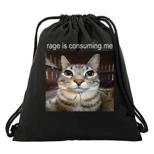 Rage Is Consuming Me Silly Staring Cat Meme Drawstring Bag