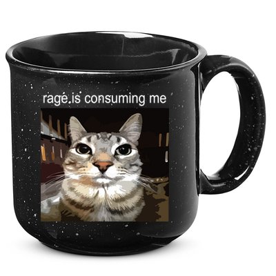 Rage Is Consuming Me Silly Staring Cat Meme 15oz Campfire Ceramic Mug