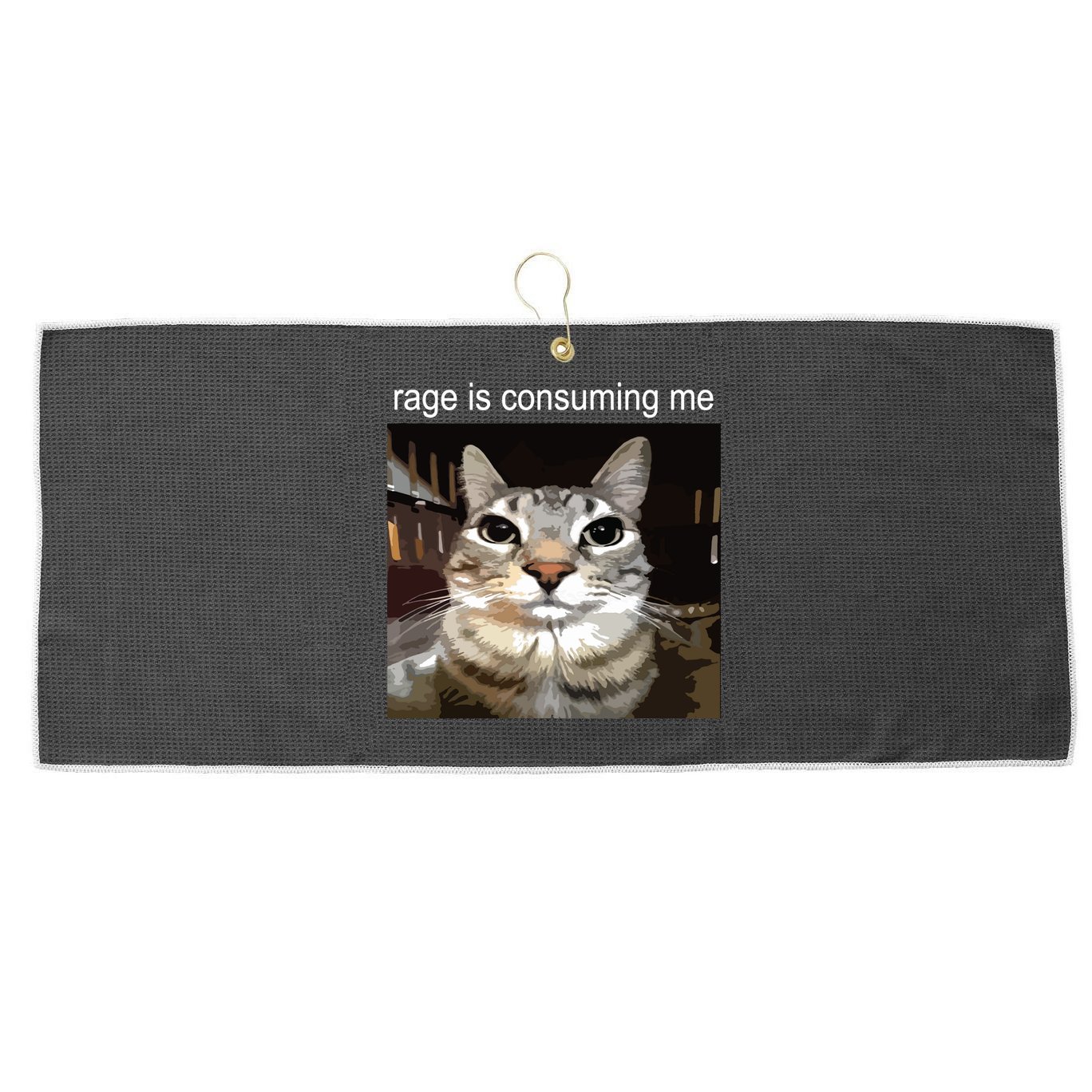 Rage Is Consuming Me Silly Staring Cat Meme Large Microfiber Waffle Golf Towel