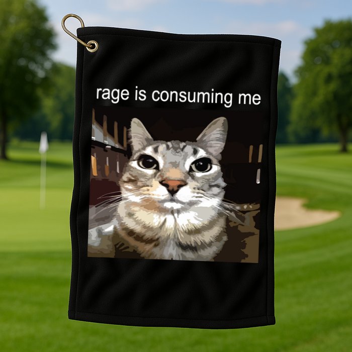 Rage Is Consuming Me Silly Staring Cat Meme Golf Towel