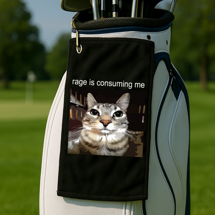 Rage Is Consuming Me Silly Staring Cat Meme Golf Towel