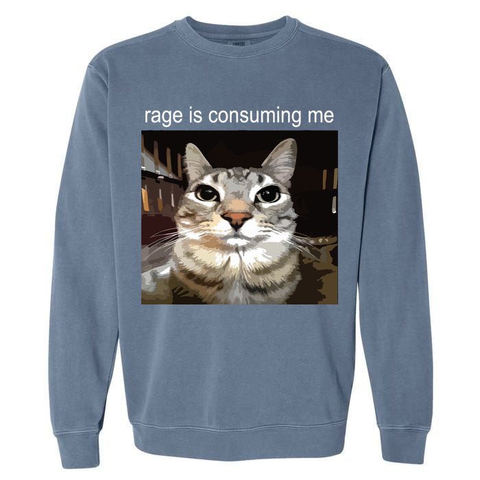 Rage Is Consuming Me Silly Staring Cat Meme Garment-Dyed Sweatshirt