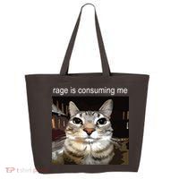 Rage Is Consuming Me Silly Staring Cat Meme 25L Jumbo Tote