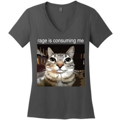 Rage Is Consuming Me Silly Staring Cat Meme Women's V-Neck T-Shirt