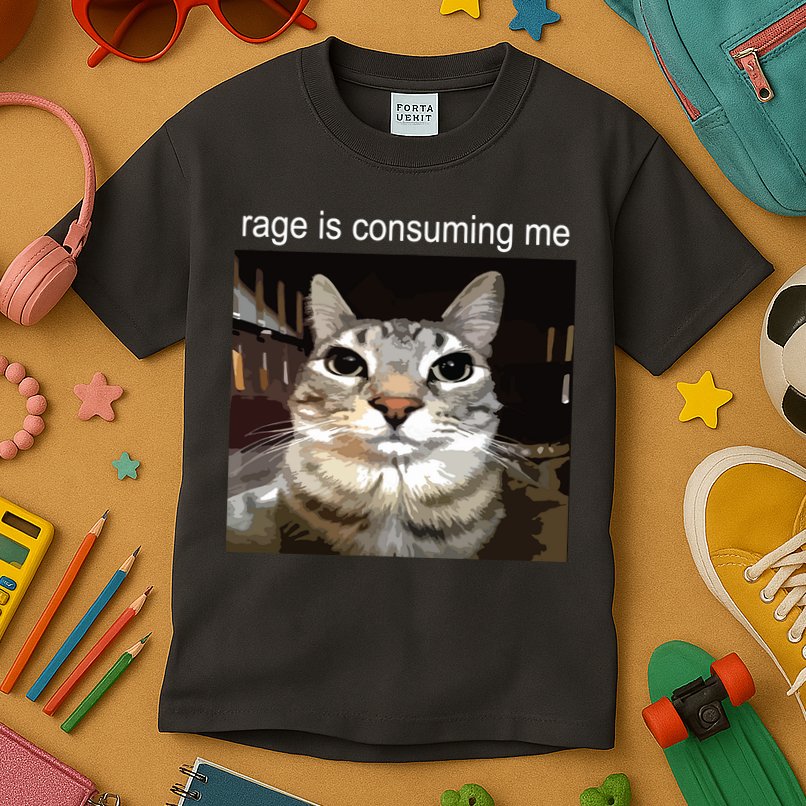 Rage Is Consuming Me Silly Staring Cat Meme Kids T-Shirt