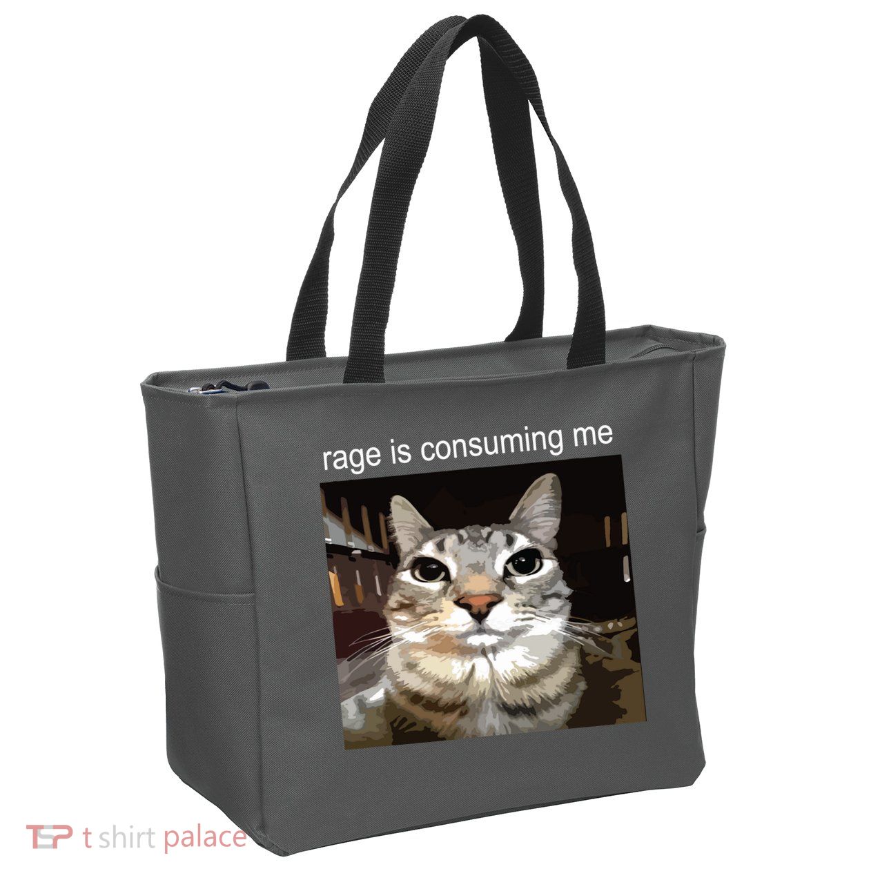 Rage Is Consuming Me Silly Staring Cat Meme Zip Tote Bag