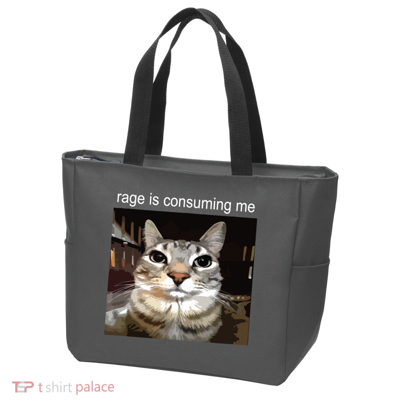 Rage Is Consuming Me Silly Staring Cat Meme Zip Tote Bag