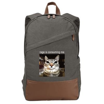 Rage Is Consuming Me Silly Staring Cat Meme Cotton Canvas Backpack