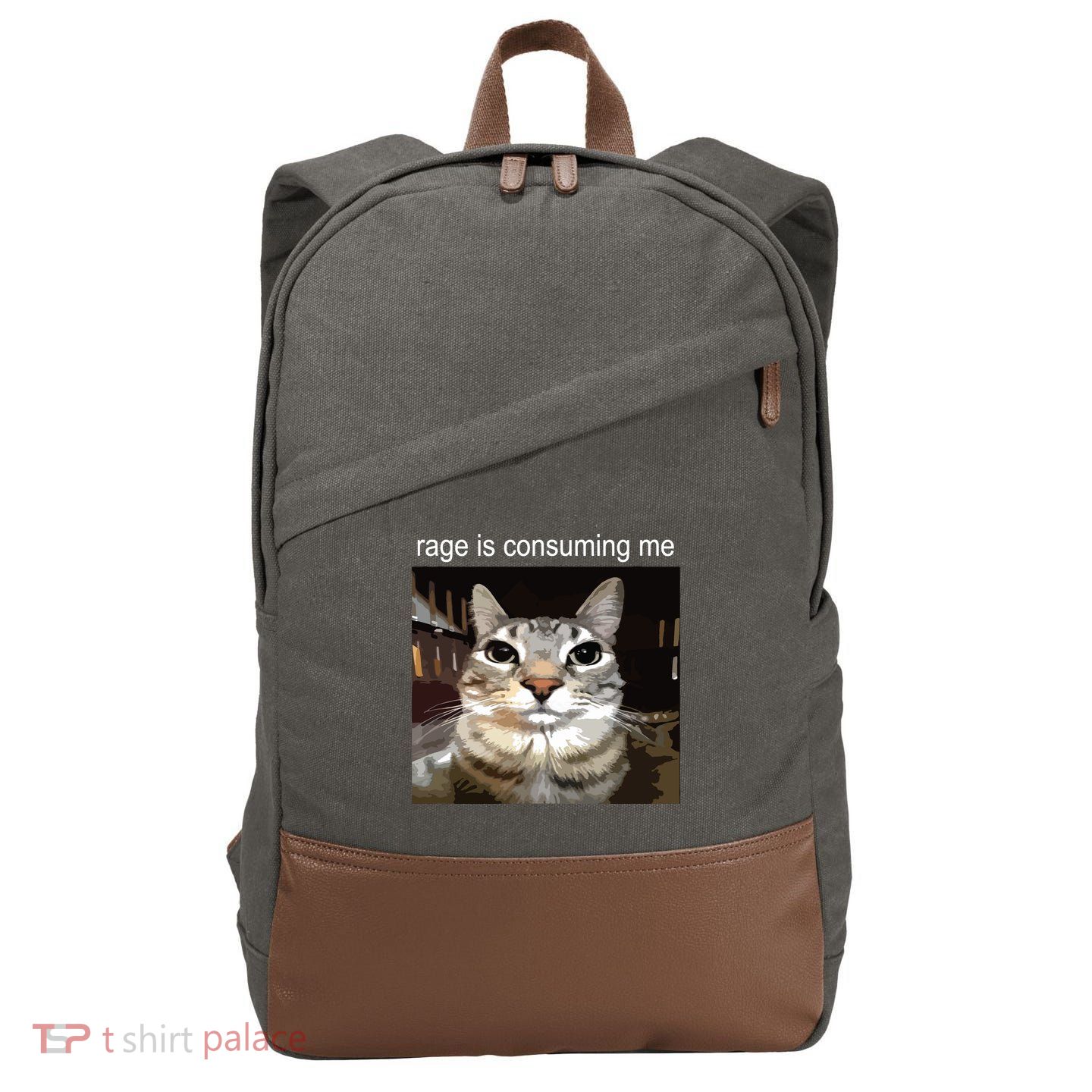 Rage Is Consuming Me Silly Staring Cat Meme Cotton Canvas Backpack