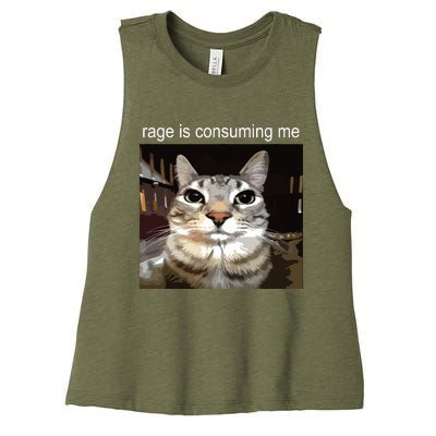 Rage Is Consuming Me Silly Staring Cat Meme Women's Racerback Cropped Tank