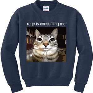 Rage Is Consuming Me Silly Staring Cat Meme Kids Sweatshirt