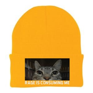 Rage Is Consuming Me Cat Meme Silly Staring Cat Funny Meme Knit Cap Winter Beanie