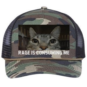 Rage Is Consuming Me Cat Meme Silly Staring Cat Funny Meme Retro Rope Trucker Hat Cap