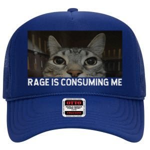 Rage Is Consuming Me Cat Meme Silly Staring Cat Funny Meme High Crown Mesh Back Trucker Hat