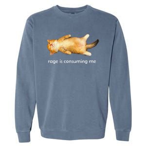 Rage Is Consuming Me Silly Sleepy Cat Meme Garment-Dyed Sweatshirt