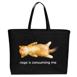 Rage Is Consuming Me Silly Sleepy Cat Meme Cotton Canvas Jumbo Tote