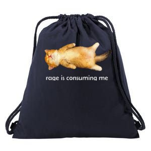 Rage Is Consuming Me Silly Sleepy Cat Meme Drawstring Bag