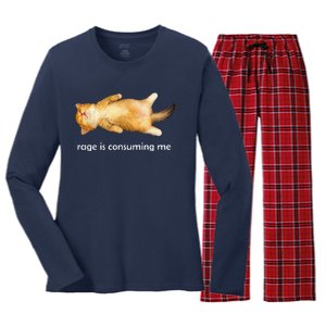 Rage Is Consuming Me Silly Sleepy Cat Meme Women's Long Sleeve Flannel Pajama Set 