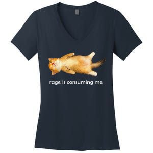 Rage Is Consuming Me Silly Sleepy Cat Meme Women's V-Neck T-Shirt