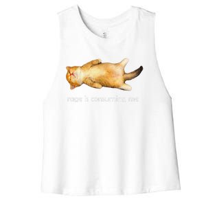 Rage Is Consuming Me Silly Sleepy Cat Meme Women's Racerback Cropped Tank