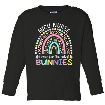 Rainbow I Care For The Cutest Bunnies NICU Nurse Easter Day Toddler Long Sleeve Shirt