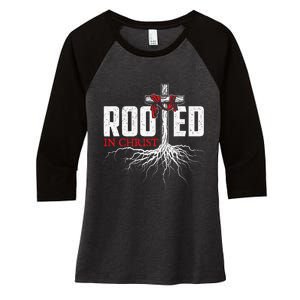 Rooted In Christ Christian Faith Religious Jesus Christ Women's Tri-Blend 3/4-Sleeve Raglan Shirt