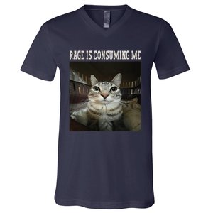 Rage Is Consuming Me Cat V-Neck T-Shirt