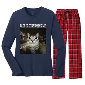 Rage Is Consuming Me Cat Women's Long Sleeve Flannel Pajama Set 