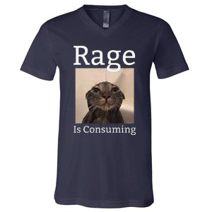 Rage Is Consuming Me Silly Staring Cat Meme V-Neck T-Shirt