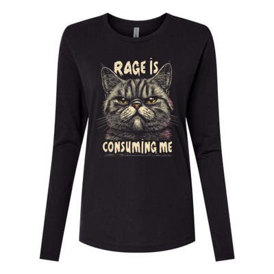 Rage Is Consuming Me Cat Meme Womens Cotton Relaxed Long Sleeve T-Shirt