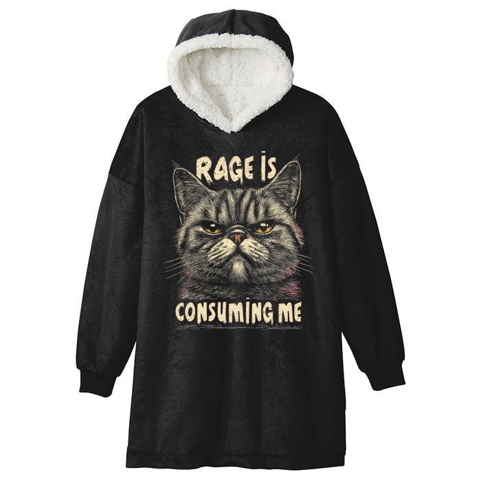 Rage Is Consuming Me Cat Meme Hooded Wearable Blanket