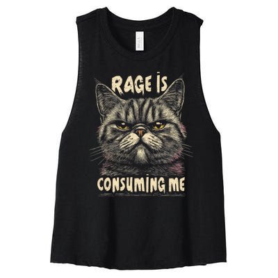 Rage Is Consuming Me Cat Meme Women's Racerback Cropped Tank