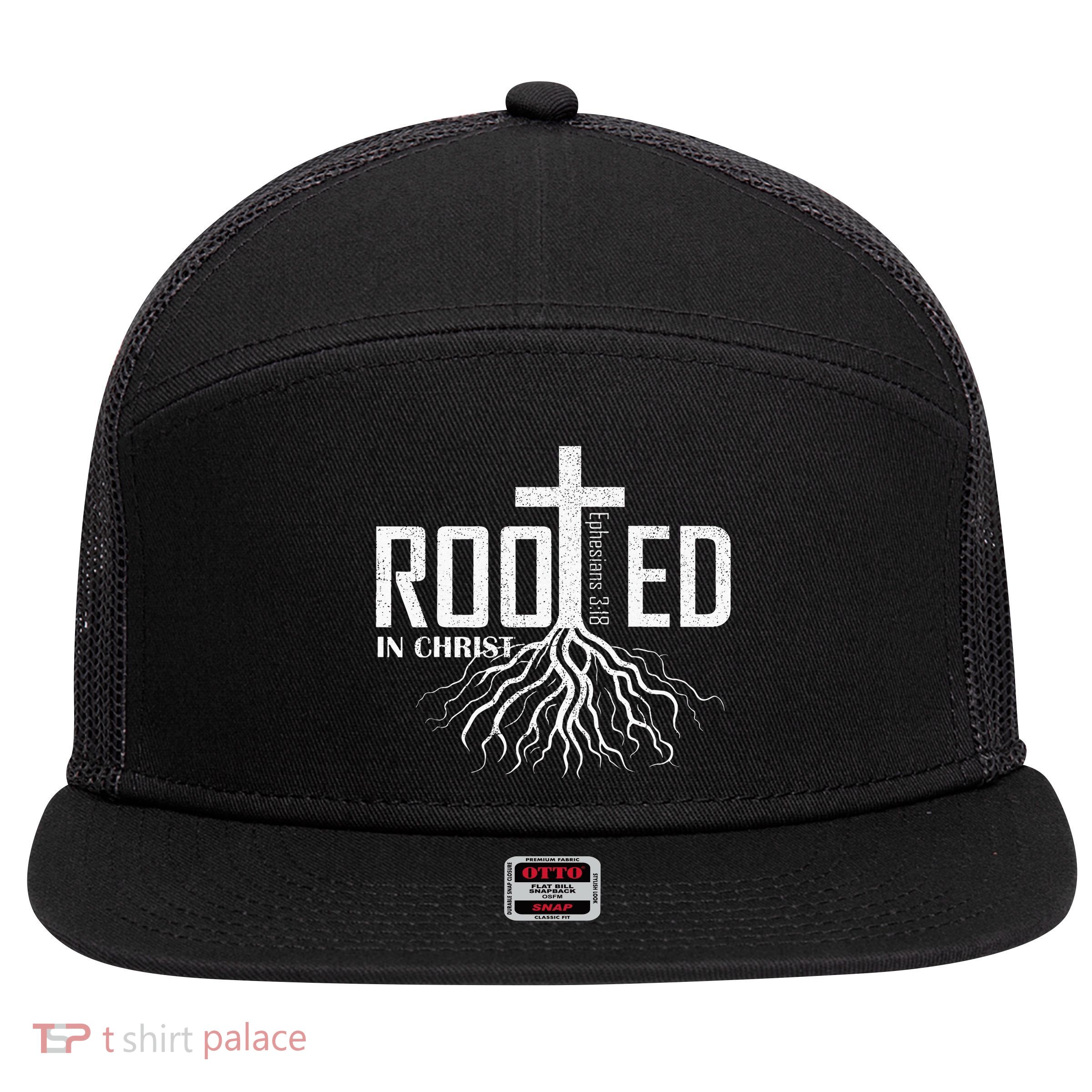 Rooted In Christ Christian Religious Christian 7 Panel Mesh Trucker Snapback Hat
